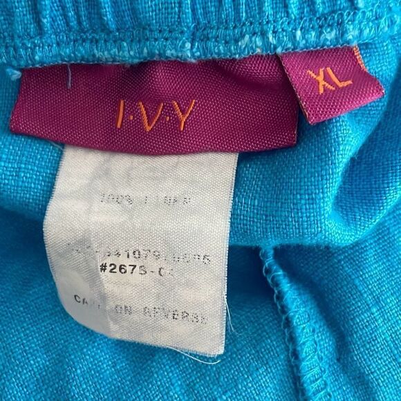 IVY 100% Linen Maxi Skirt Side Split w Pockets Turquoise XL - Picture 8 of 11